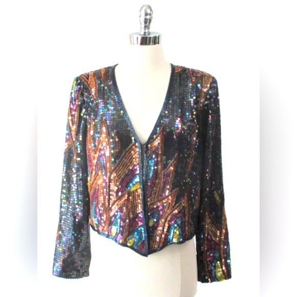 Vintage Jack Bryan Sequined/Beaded Top or Jacket small phoenix rising - Picture 2 of 12